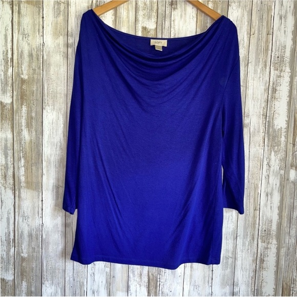 LOFT Cobalt Blue Drape Neck Blouse - Picture 1 of 5